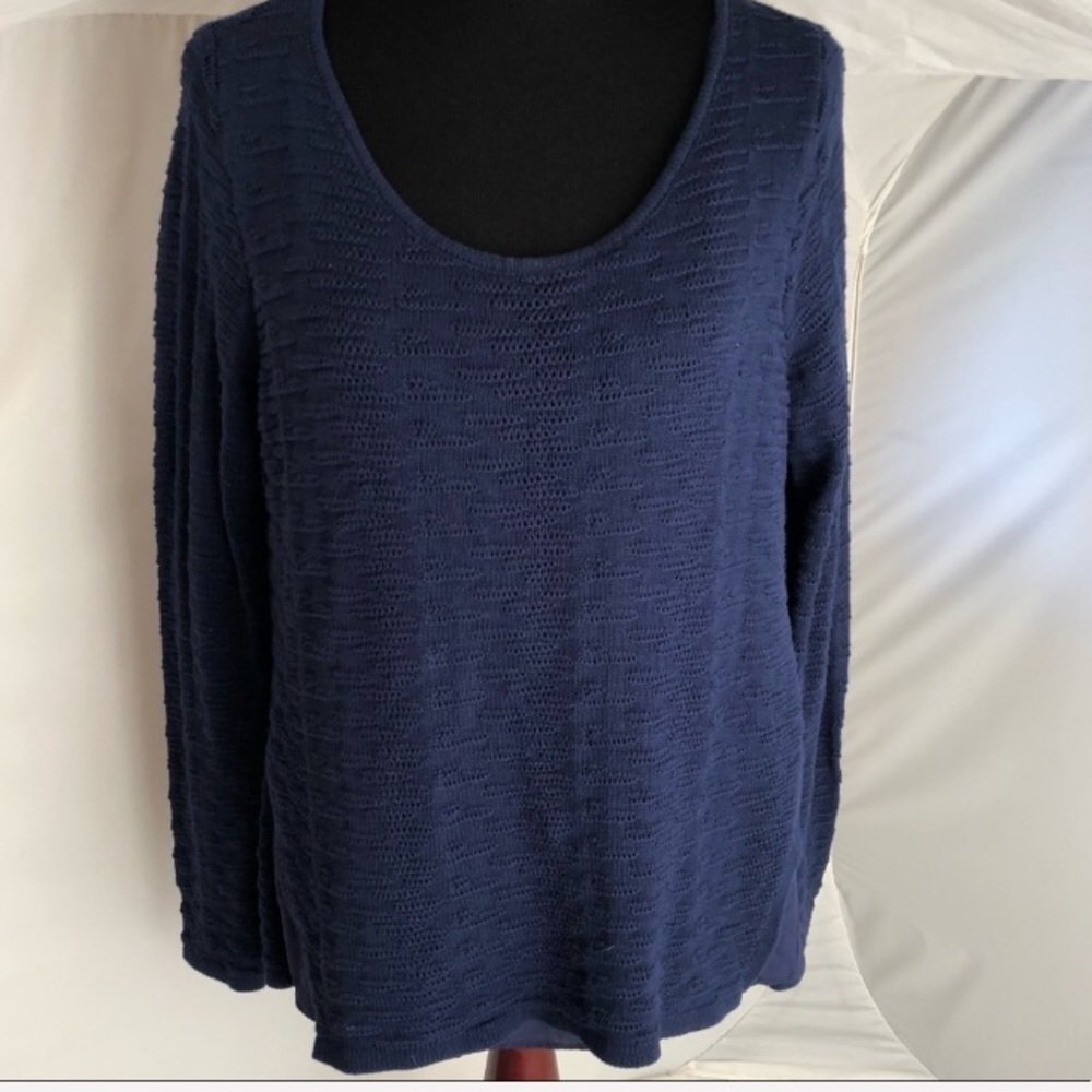 White House Black Market navy mixed media long sleeve sweater XL